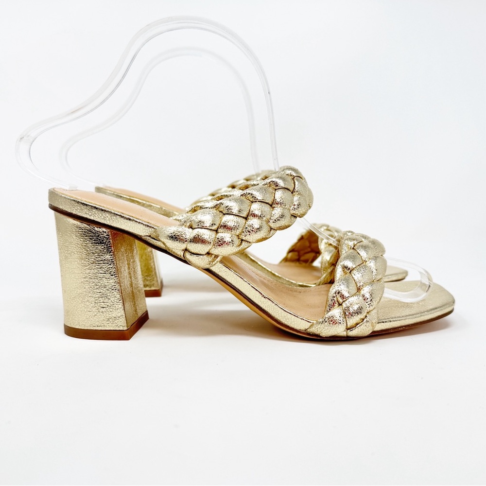 Sincerely Jules Iris Gold‎ Braided Sandal Square Toe Slip On Block Heel